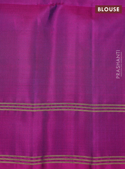 Pure soft silk saree bottle green and magenta pink with zari woven buttas and rettapet zari woven border