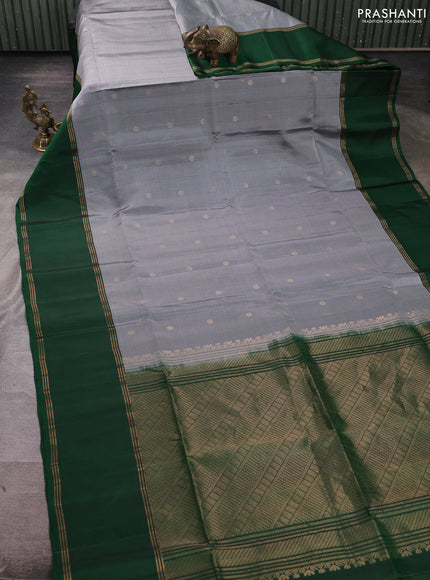 Pure soft silk saree grey and bottle green with zari woven buttas and rettapet zari woven border