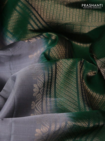 Pure soft silk saree grey and bottle green with zari woven buttas and rettapet zari woven border