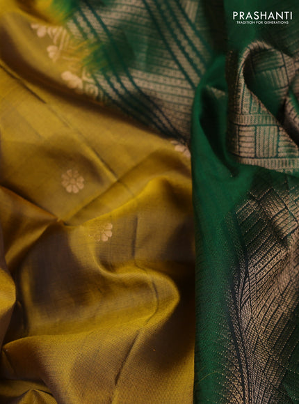 Pure soft silk saree mustard green and green with zari woven buttas and rettapet zari woven border