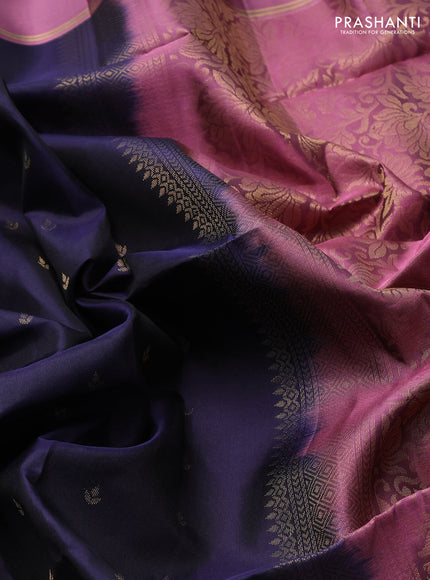 Pure soft silk saree navy blue and mauve pink with allover zari woven buttas and rettapet zari woven border