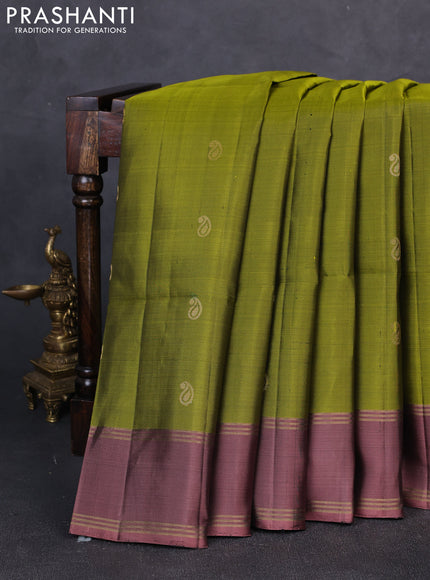 Pure soft silk saree mehendi green and rosy brown with allover zari woven buttas and rettapet zari woven border