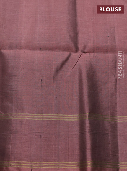 Pure soft silk saree mehendi green and rosy brown with allover zari woven buttas and rettapet zari woven border