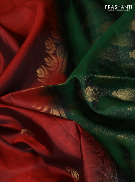 Pure soft silk saree rustic orange and green with allover zari woven buttas and rettapet zari woven border