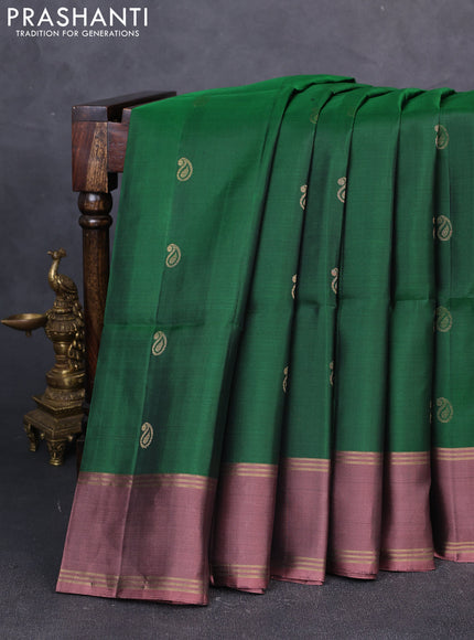 Pure soft silk saree green and rosy brown with allover zari woven buttas and rettapet zari woven border