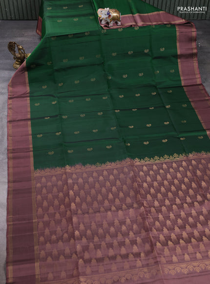 Pure soft silk saree green and rosy brown with allover zari woven buttas and rettapet zari woven border