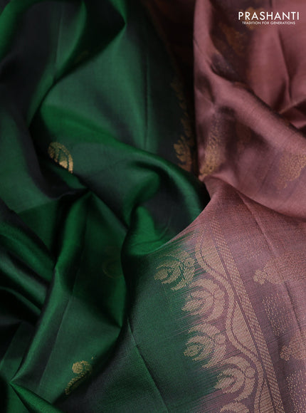 Pure soft silk saree green and rosy brown with allover zari woven buttas and rettapet zari woven border
