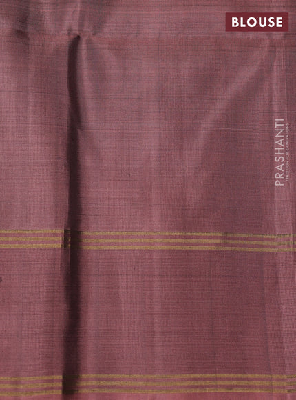 Pure soft silk saree green and rosy brown with allover zari woven buttas and rettapet zari woven border