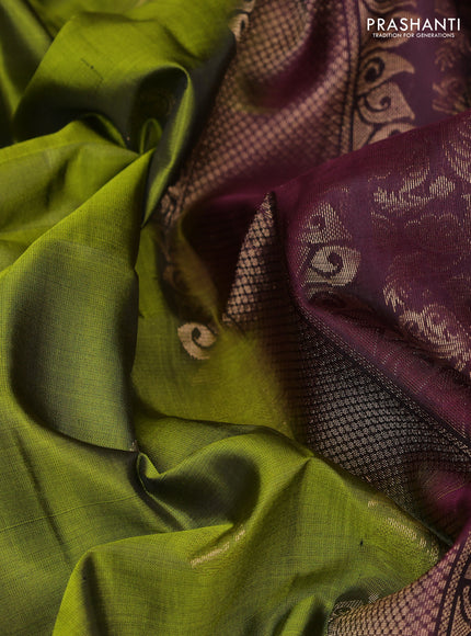 Pure soft silk saree mehendi green and deep wine with allover zari woven buttas and rettapet zari woven border