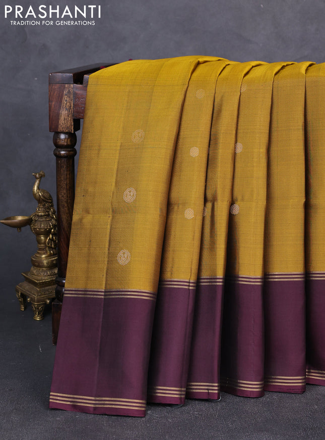 Pure soft silk saree dark mustard and deep wine with zari woven buttas and rettapet zari woven border