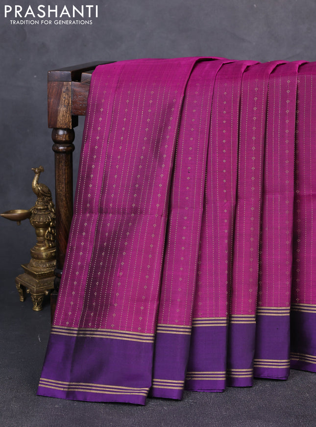 Pure soft silk saree magenta pink and violet with allover zari weaves  and rettapet zari woven border