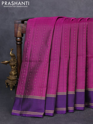 Pure soft silk saree magenta pink and violet with allover zari weaves  and rettapet zari woven border