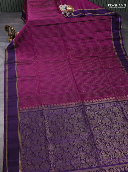 Pure soft silk saree magenta pink and violet with allover zari weaves  and rettapet zari woven border
