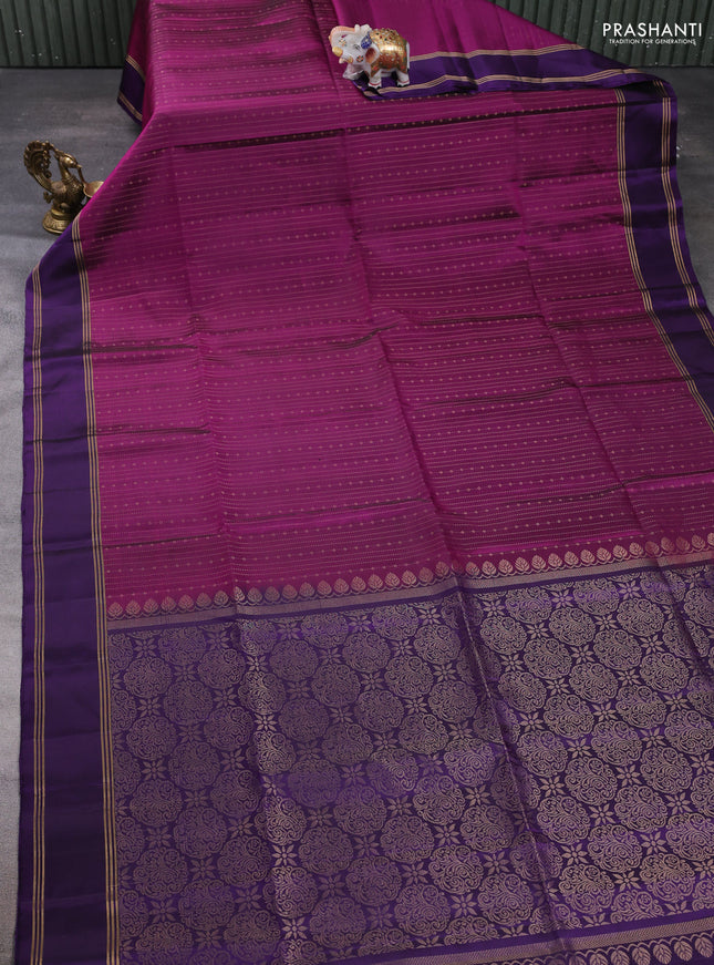 Pure soft silk saree magenta pink and violet with allover zari weaves  and rettapet zari woven border