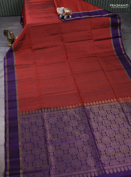 Pure soft silk saree rustic orange and violet with allover zari weaves  and rettapet zari woven border
