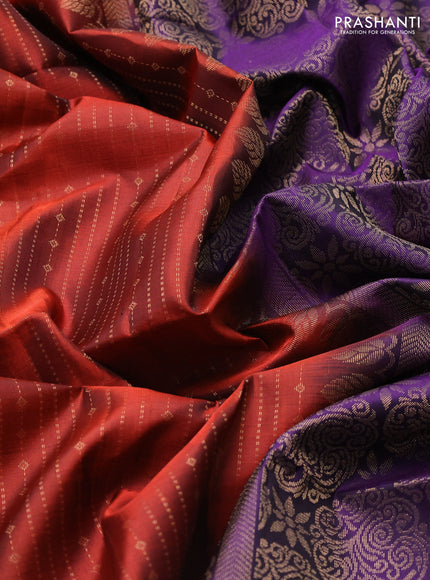 Pure soft silk saree rustic orange and violet with allover zari weaves  and rettapet zari woven border
