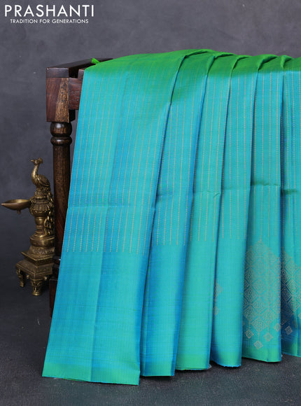 Pure soft silk saree dual shade of bluish green with allover zari weaves  with allover zari weaves