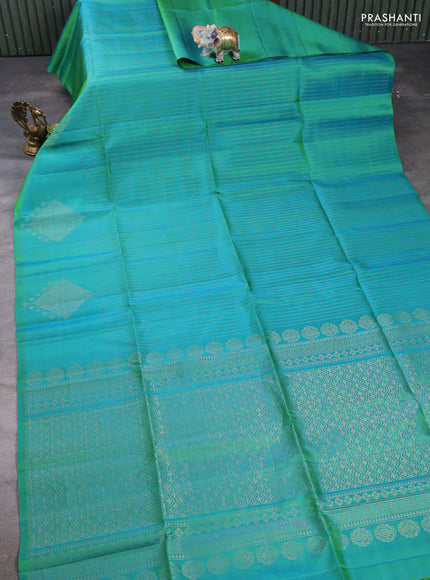 Pure soft silk saree dual shade of bluish green with allover zari weaves  with allover zari weaves