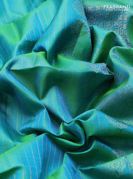 Pure soft silk saree dual shade of bluish green with allover zari weaves  with allover zari weaves