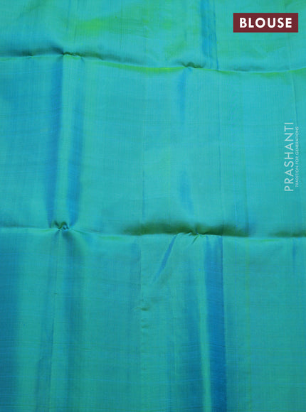 Pure soft silk saree dual shade of bluish green with allover zari weaves  with allover zari weaves