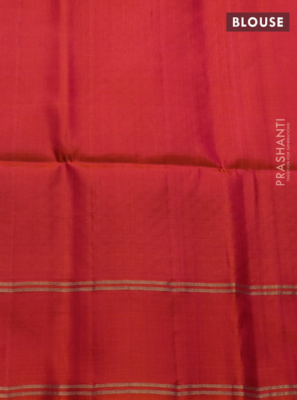 Pure soft silk saree lime green and dual shade of pinkish orange with zari woven buttas and rettapet zari woven border