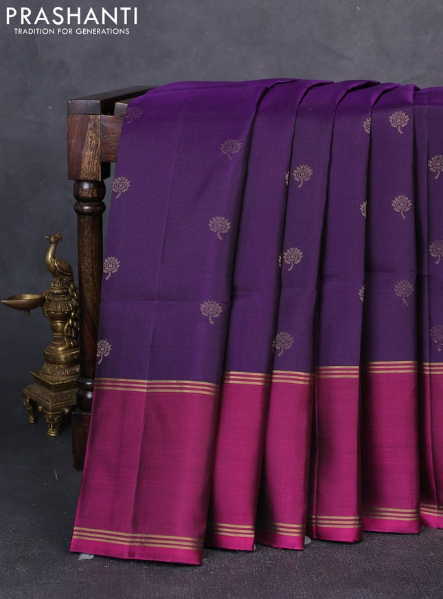 Pure soft silk saree violet and magenta pink with zari woven buttas and rettapet zari woven border
