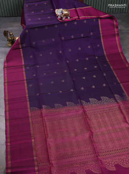 Pure soft silk saree violet and magenta pink with zari woven buttas and rettapet zari woven border