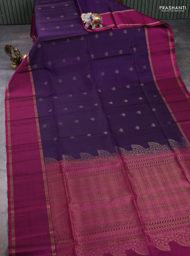 Pure soft silk saree violet and magenta pink with zari woven buttas and rettapet zari woven border