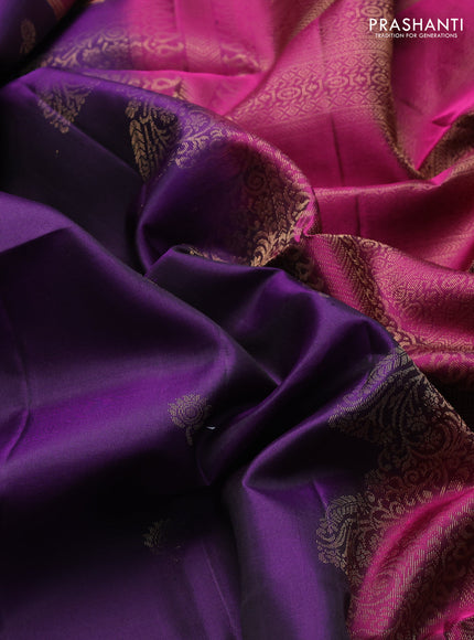 Pure soft silk saree violet and magenta pink with zari woven buttas and rettapet zari woven border