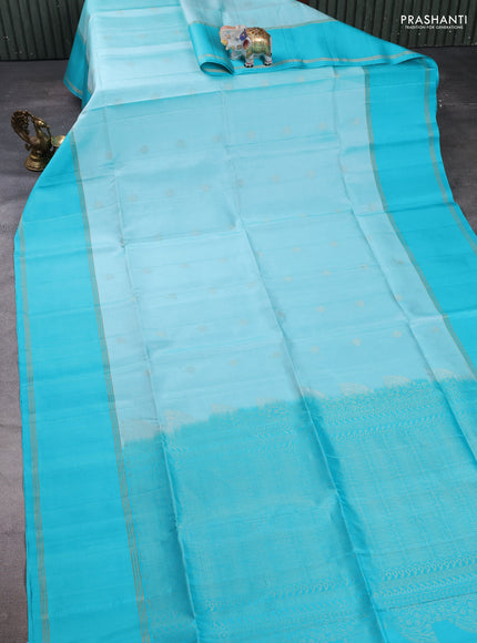 Pure soft silk saree teal blue with zari woven buttas and rettapetzari woven border