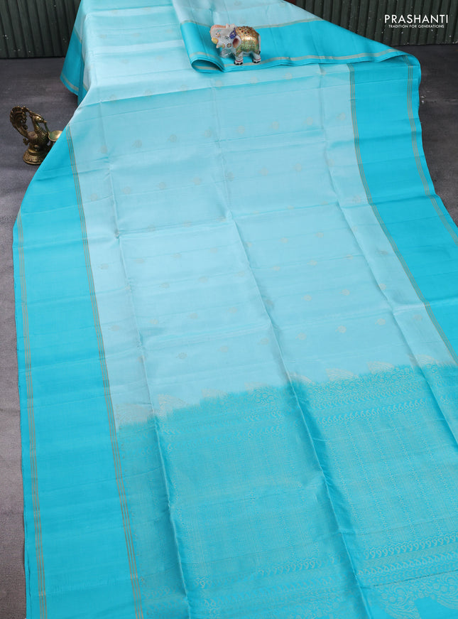 Pure soft silk saree teal blue with zari woven buttas and rettapetzari woven border