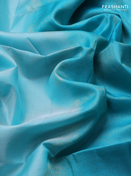 Pure soft silk saree teal blue with zari woven buttas and rettapetzari woven border
