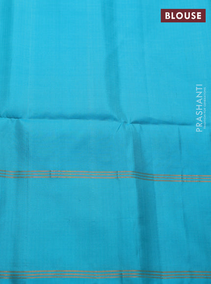 Pure soft silk saree teal blue with zari woven buttas and rettapetzari woven border