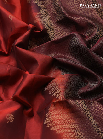 Pure soft silk saree rustic orange and deep maroon with zari woven buttas and rettapet zari woven border