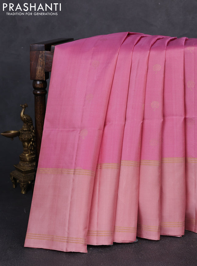 Pure soft silk saree peach pink and peach shade with zari woven buttas and long rettapet zari woven border