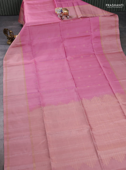 Pure soft silk saree peach pink and peach shade with zari woven buttas and long rettapet zari woven border