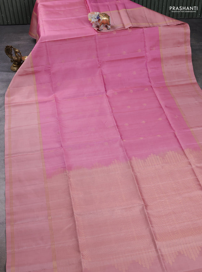 Pure soft silk saree peach pink and peach shade with zari woven buttas and long rettapet zari woven border