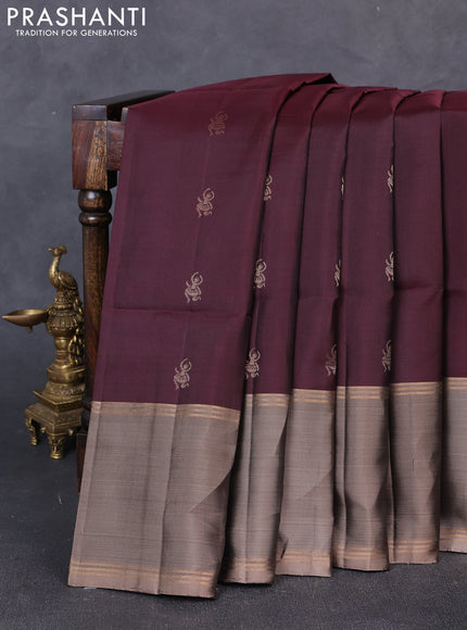 Pure soft silk saree coffee brown and chikku shade with zari woven buttas and rettapet zari woven border
