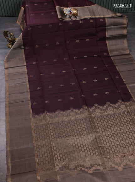 Pure soft silk saree coffee brown and chikku shade with zari woven buttas and rettapet zari woven border