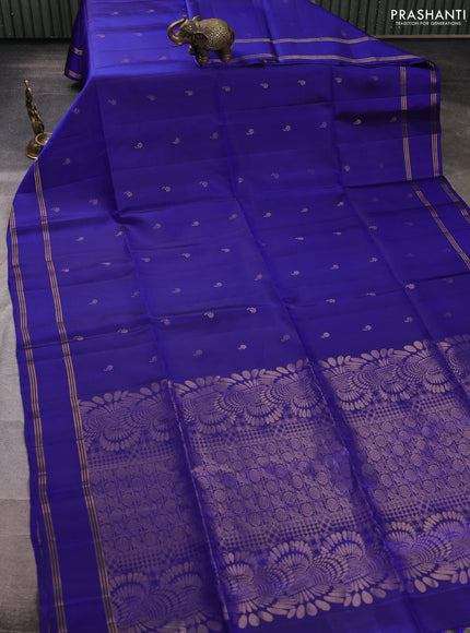 Pure soft silk saree royal blue with zari woven buttas and rettapet zari woven border