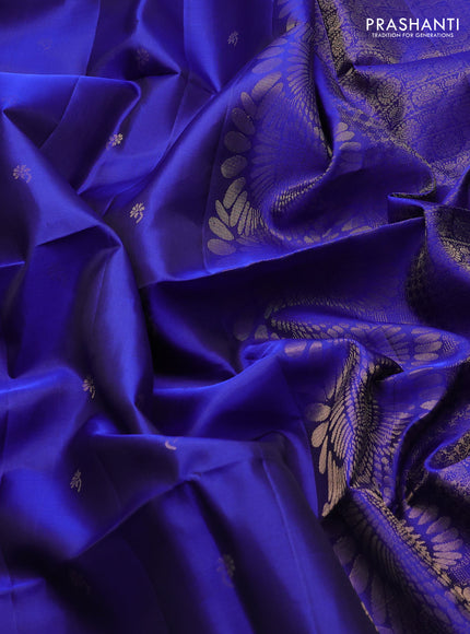 Pure soft silk saree royal blue with zari woven buttas and rettapet zari woven border