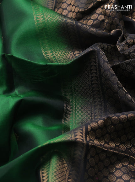 Pure soft silk saree green and black with zari woven buttas and rettapet zari woven border