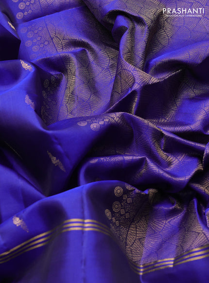 Pure soft silk saree blue with zari woven buttas and long rettapet zari woven border