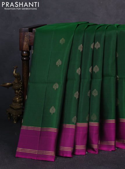 Pure soft silk saree green and magenta pink with zari woven buttas and rettapet zari woven border