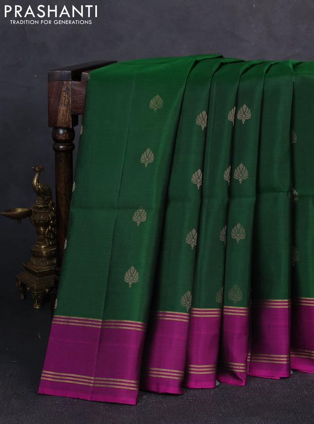 Pure soft silk saree green and magenta pink with zari woven buttas and rettapet zari woven border