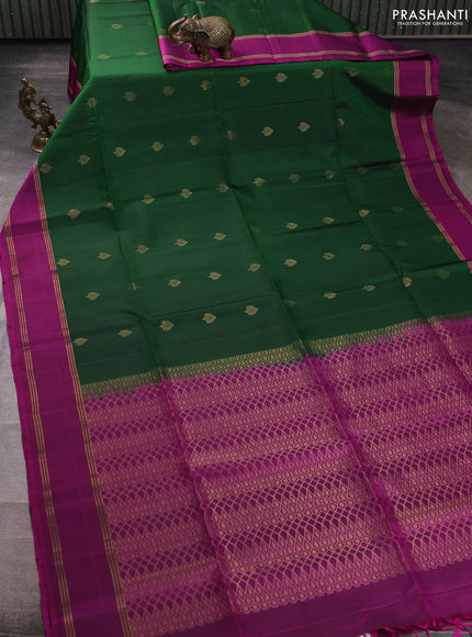 Pure soft silk saree green and magenta pink with zari woven buttas and rettapet zari woven border