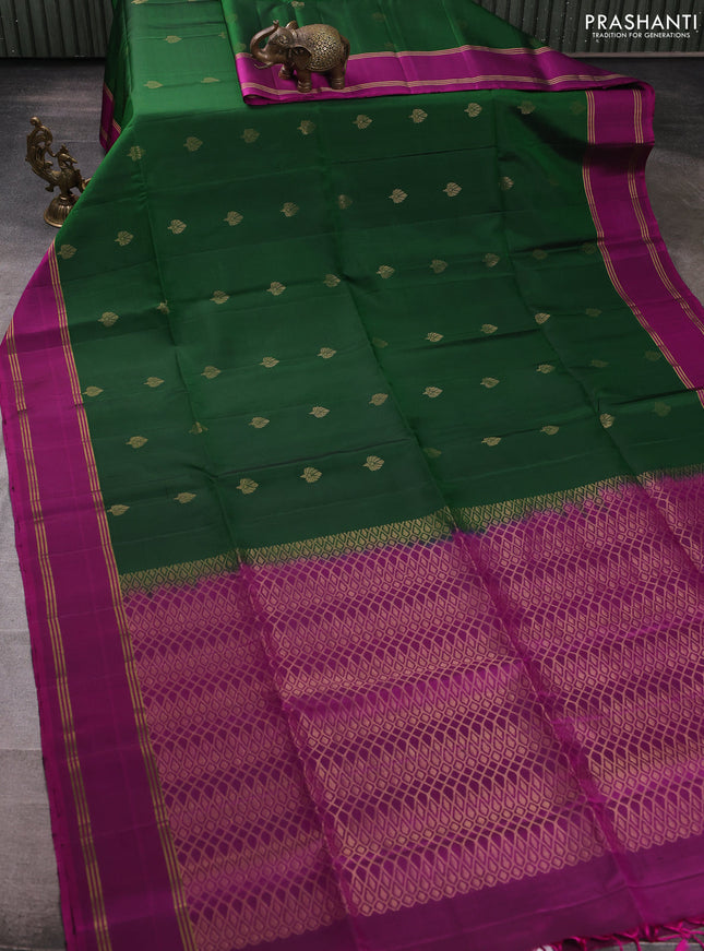 Pure soft silk saree green and magenta pink with zari woven buttas and rettapet zari woven border