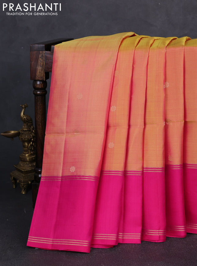 Pure soft silk saree dual shade of pinkish orange and pink with zari woven buttas and rettapet zari woven border
