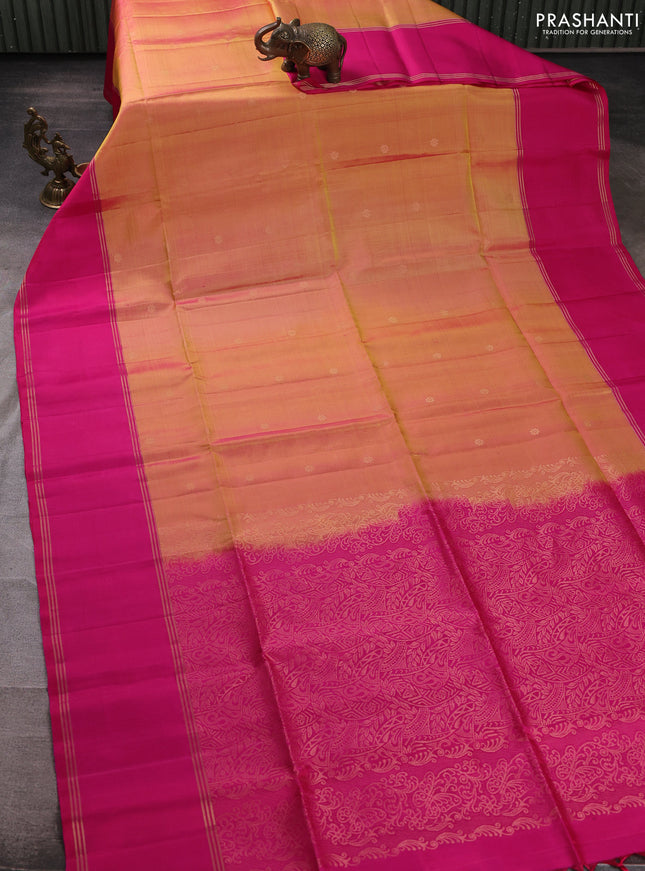 Pure soft silk saree dual shade of pinkish orange and pink with zari woven buttas and rettapet zari woven border