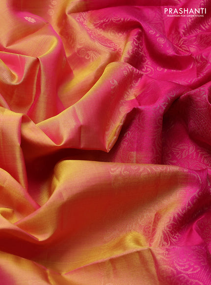 Pure soft silk saree dual shade of pinkish orange and pink with zari woven buttas and rettapet zari woven border